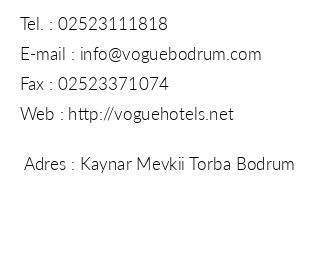 Vogue Hotel Bodrum iletiim bilgileri